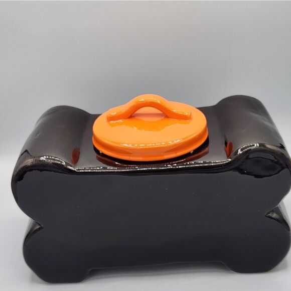 Rae Dunn Halloween TRICK FOR TREATS DOG bone shape treat jar - Picture 3 of 4